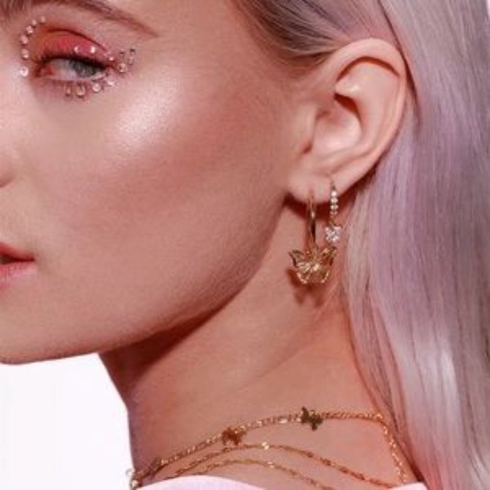 14k Rose Gold Plated Butterfly Drop Earrings - Picture 3 of 5